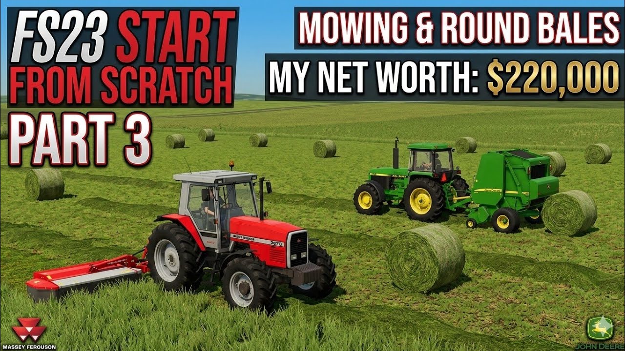 How To Make Round Bales In Fs23 | Mowing Grass and Making Round bales 