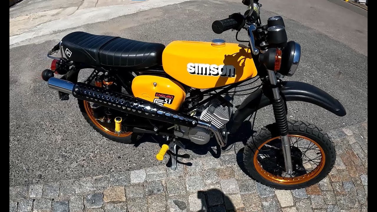 Simson S51/ SR 50.  Žluté Enduro, tuning na přání. Je to mazel, jede jako kráva