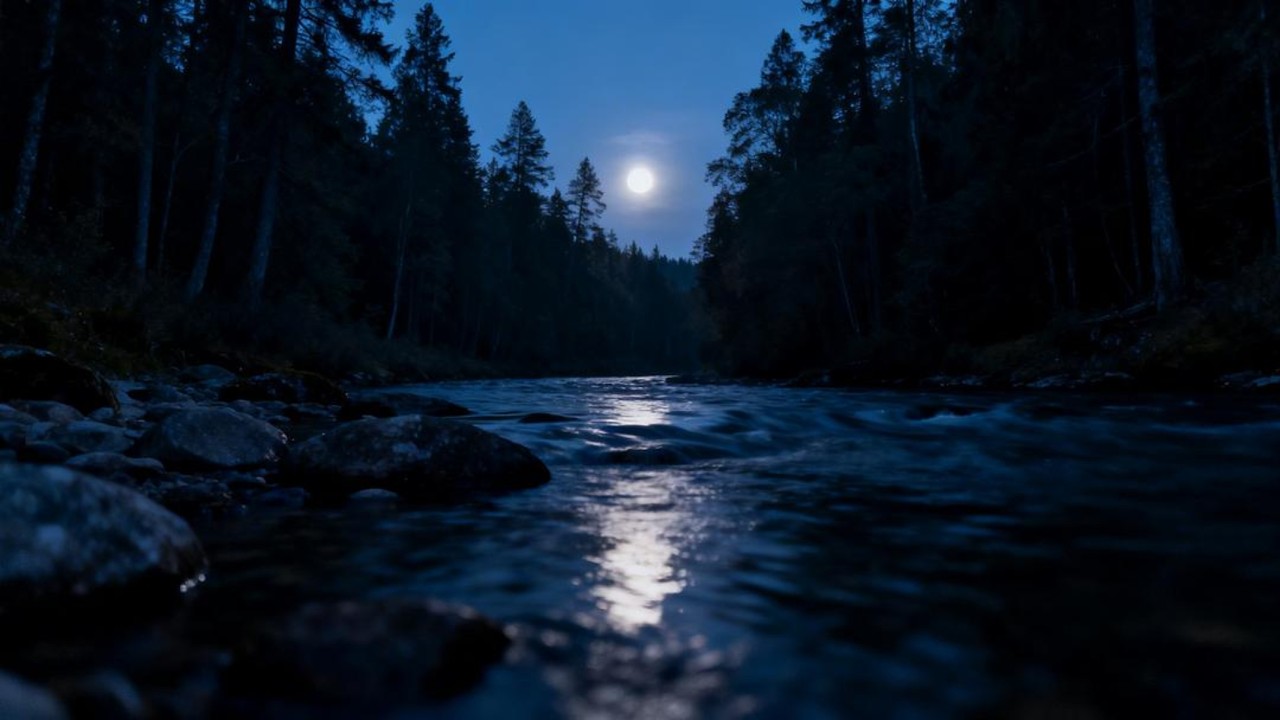 ASMR Dark Forest River 🌊 Deep Sleep Sound – No Birds, No Music