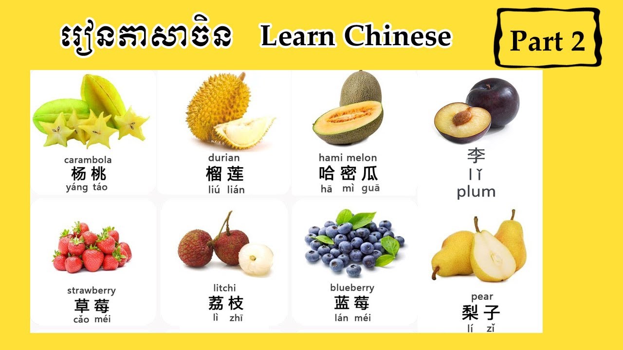 រៀនភាសាចិន (ផ្លែឈើ Fruit) Learn Chinese 【学习汉语】Part-2