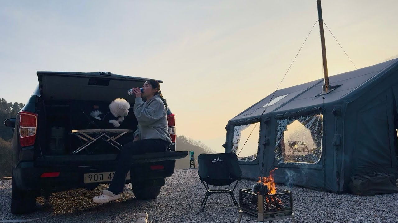 새로 장만한 new car !! | 그림 같은 뷰가 펼쳐진 캠핑장, 강아지와 에어텐트 안에서 하룻밤 먹방