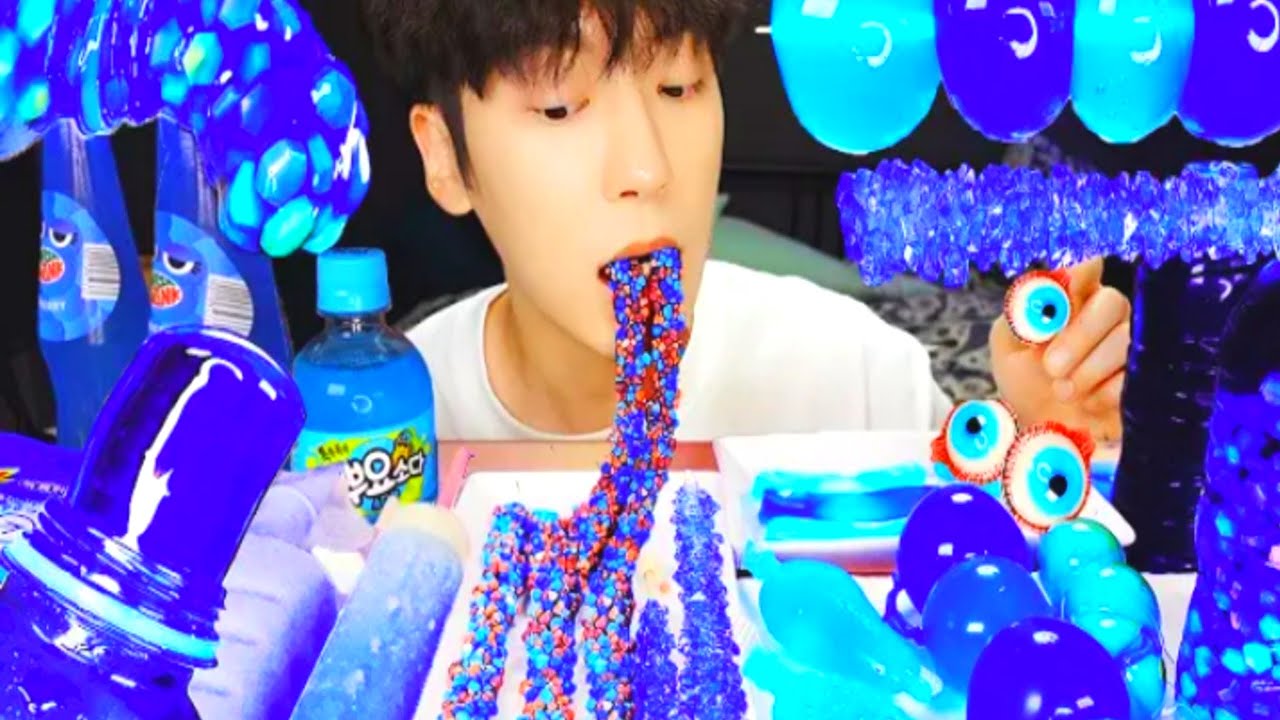 ASMR MUKBANG   GALAXY HONEY JELLY CANDY RECIPE Desserts Blue Food, Jelly, Noodles Jelly, Ice cream