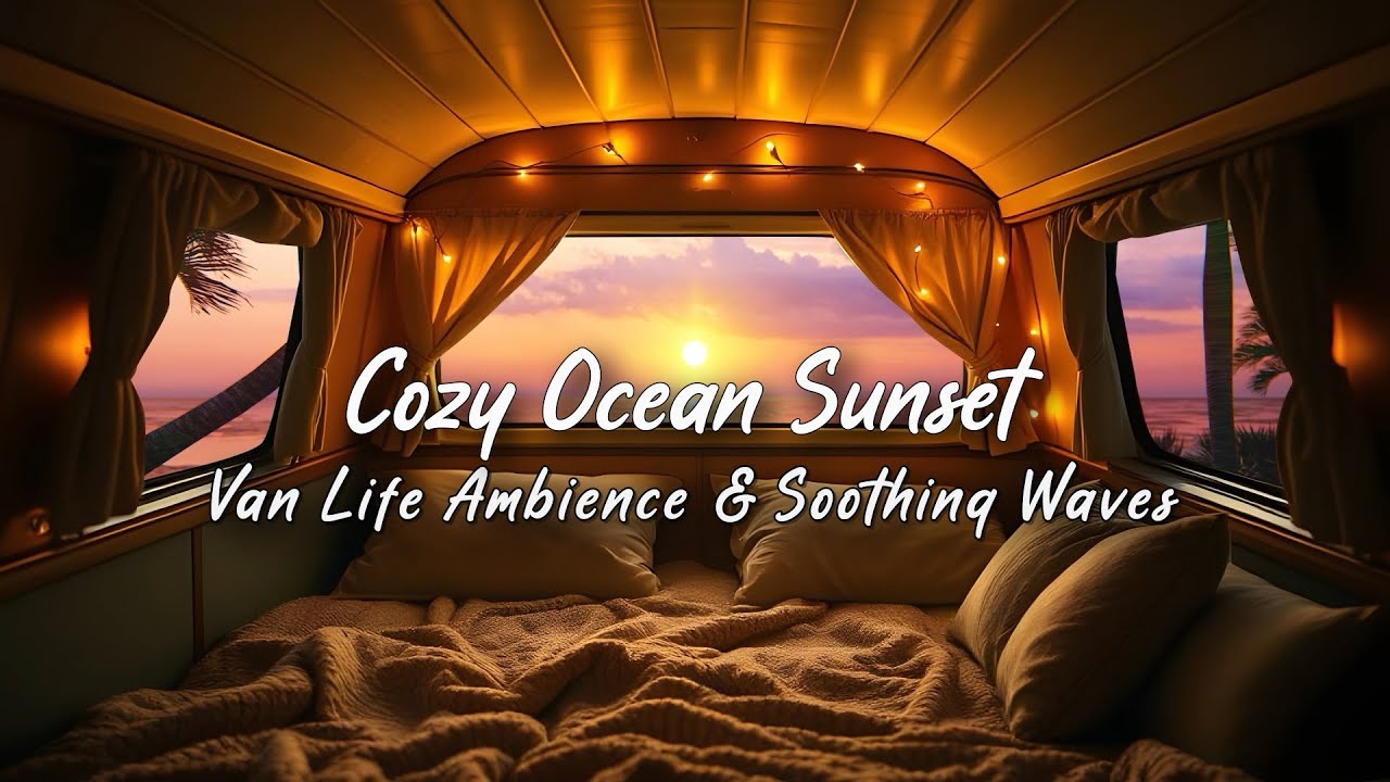 🌅 Cozy Ocean Sunset – Relaxing Van Life Ambience with Soothing Waves & Wind