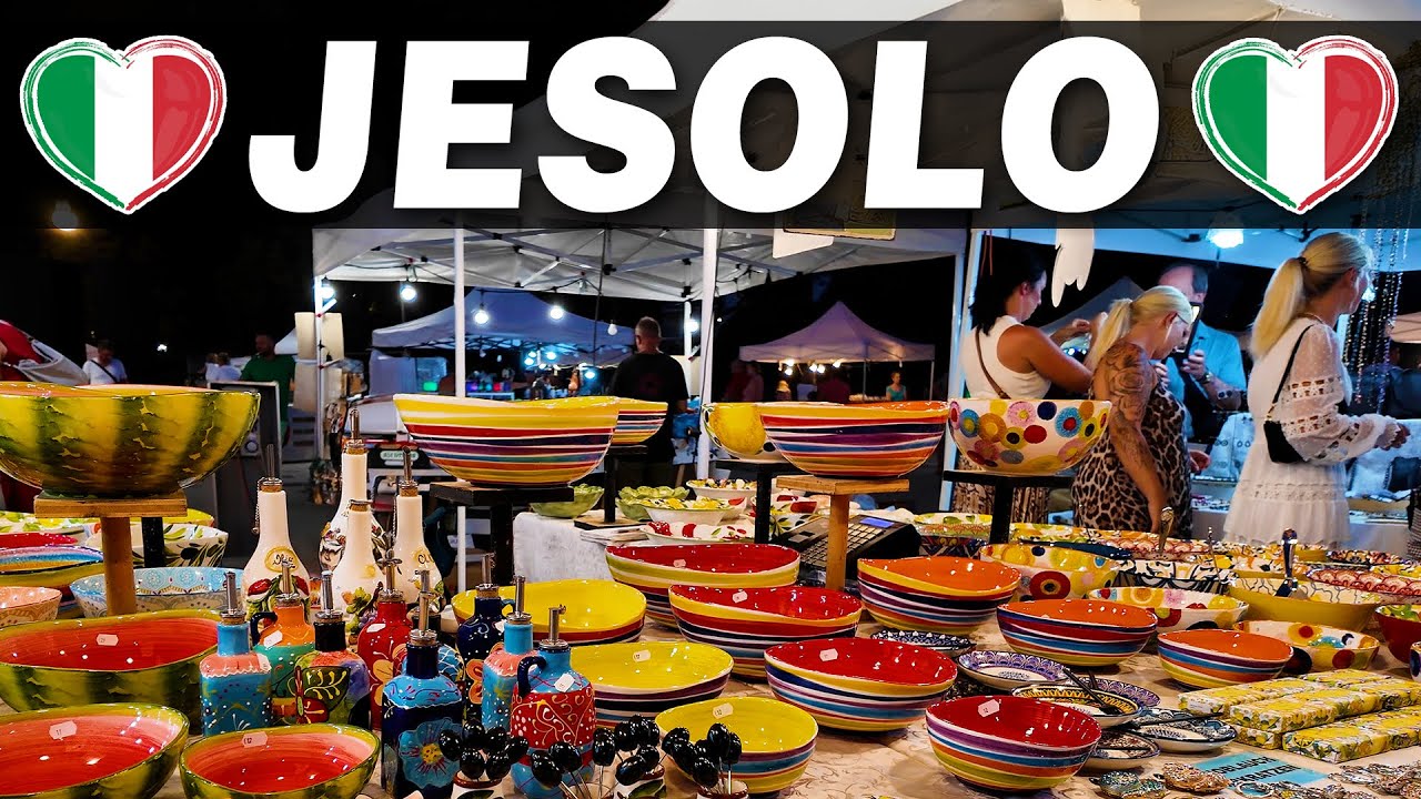 PIAZZA MAZZINI (Jesolo) | Evening Market (Mercato) Virtual Tour 4K with ASMR 🇮🇹