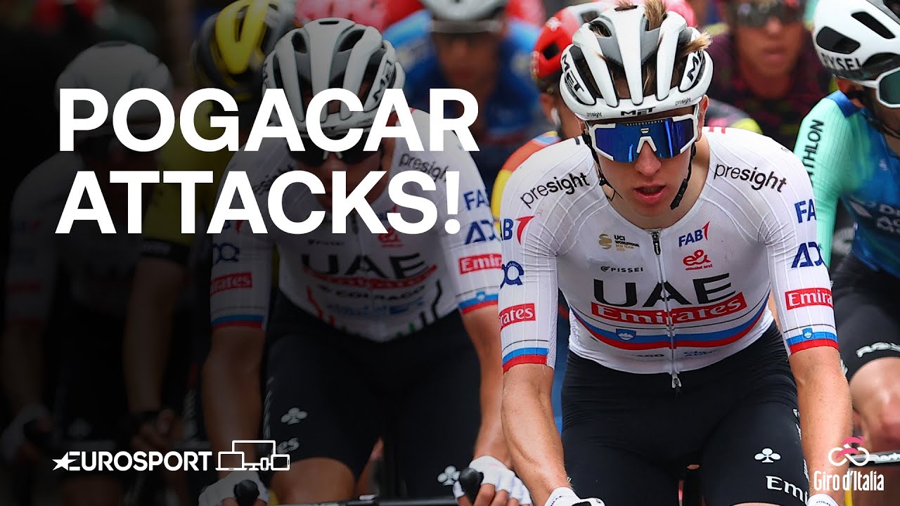 Watch the moment Tadej Pogačar attacks during Stage 2 of Giro D'Italia 💨 | Eurosport Cycling