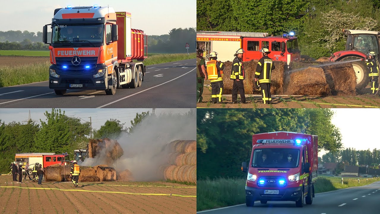 Strohballenbrand auf Feld in Lampertheim-Hofheim - Großeinsatz der Feuerwehr Lampertheim