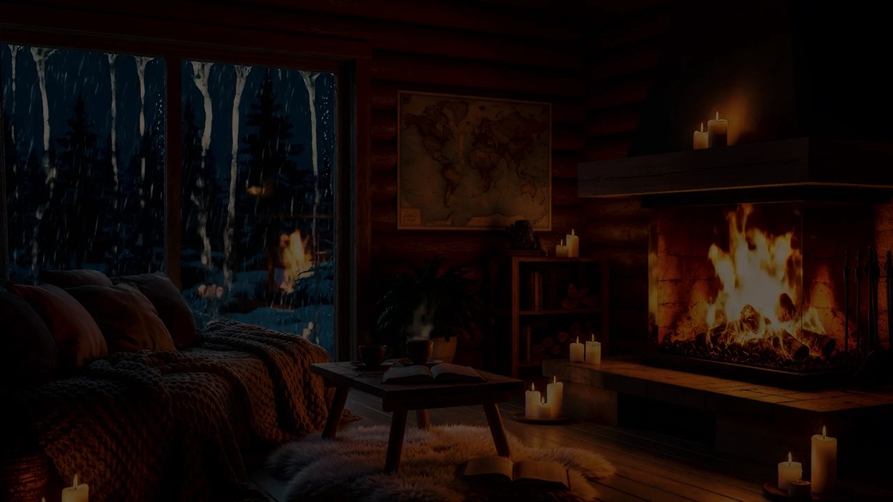 Cozy Cabin Heavy Rainstorm 🌧️🔥 Deep Sleep with Crackling Fireplace