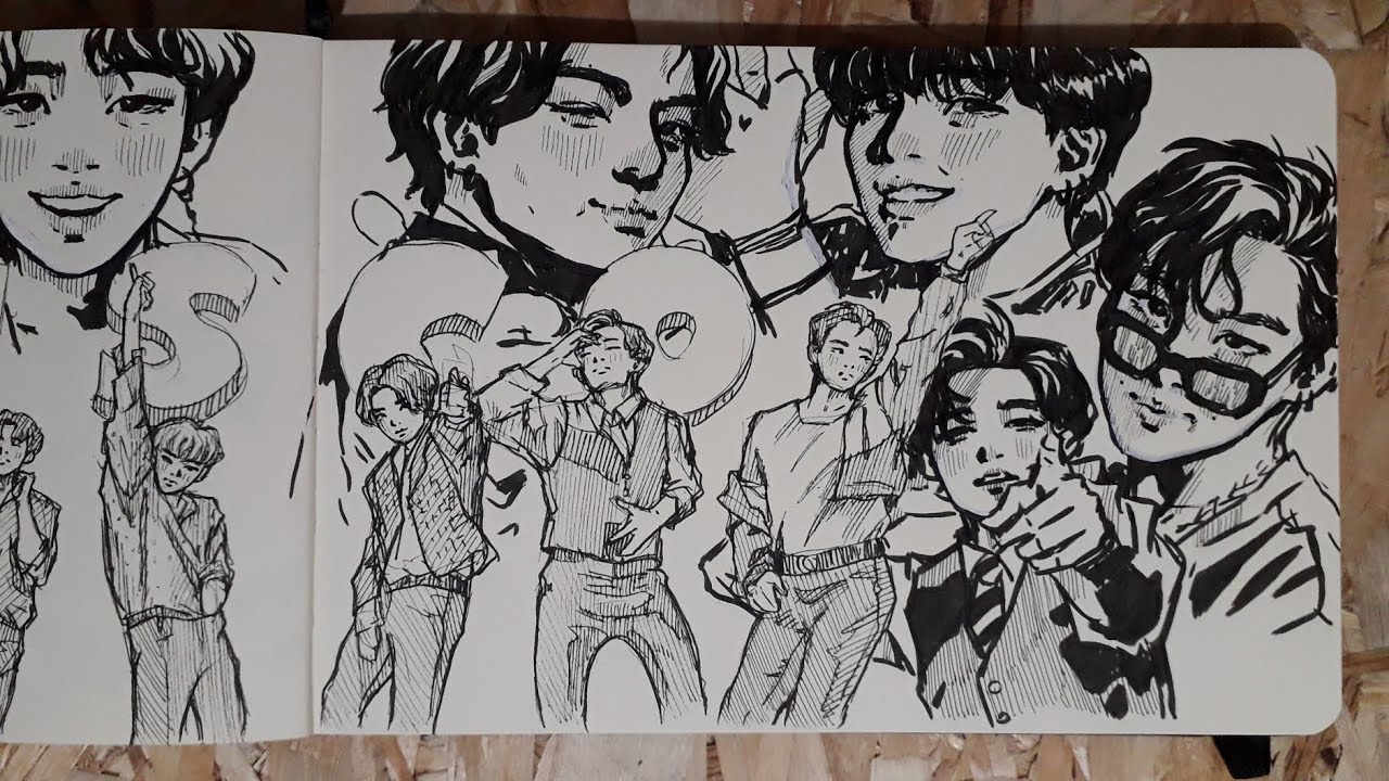 [ Real Time ] BTS (방탄소년단) 'Dynamite'  Fanart \\ brush pen + fineliner drawings