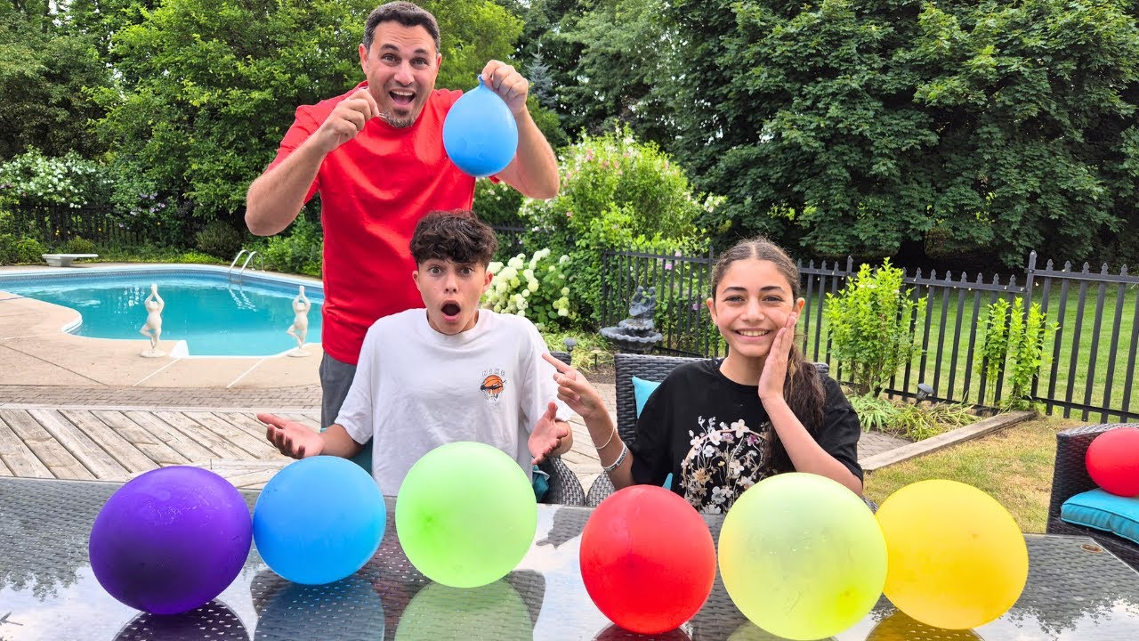 Heidi and zidane funny water balloon game challenge