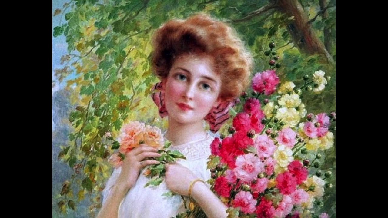 Прекрасные женские портреты с цветами и музыка. Эмиль Вернон (Émile Vernon)