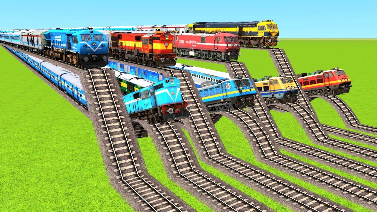 EIGHT TRAINS LIVE ACCIDENT & RUNNING ON STAIR & SPEED BREAKERS RAILROAD TRACKS|Train Simulator|