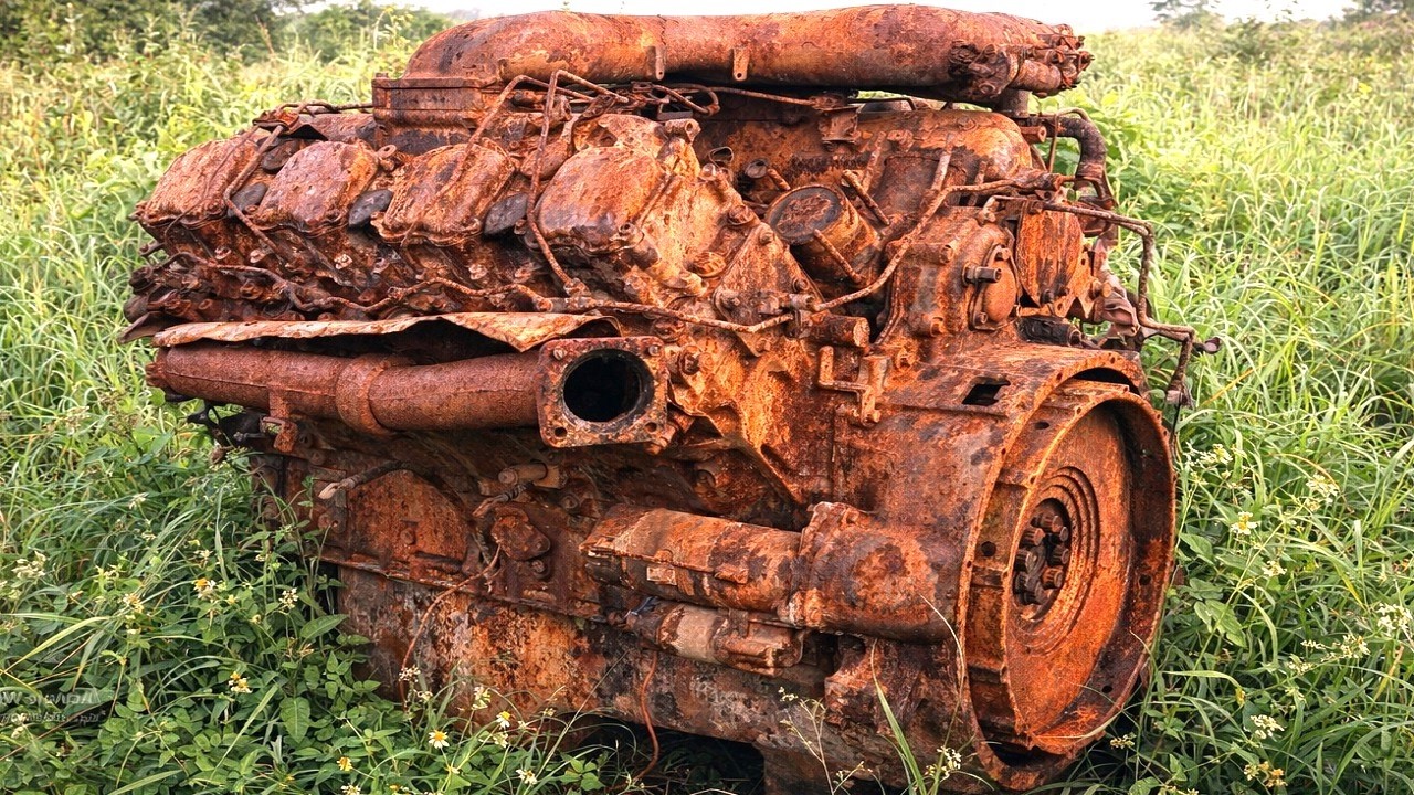 Completely restore a rusted Mitsubishi V8 engine that had been abandoned for years in a junkyard.