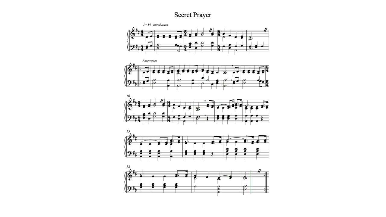 3. Secret Prayer--organ part reworked to get rid of 10ths and make it sound fuller.