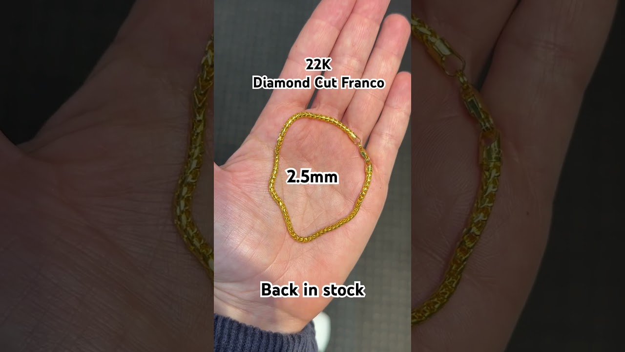 2mm 2.5mm 3mm 4mm 5mm 22K Gold Franco bracelets #jewellery #jewelry