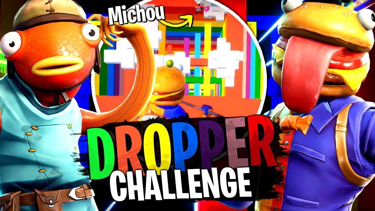 Michou le boss du Dropper Challenge, chute de 500m avec la Team Crouton sur Fortnite Créatif !