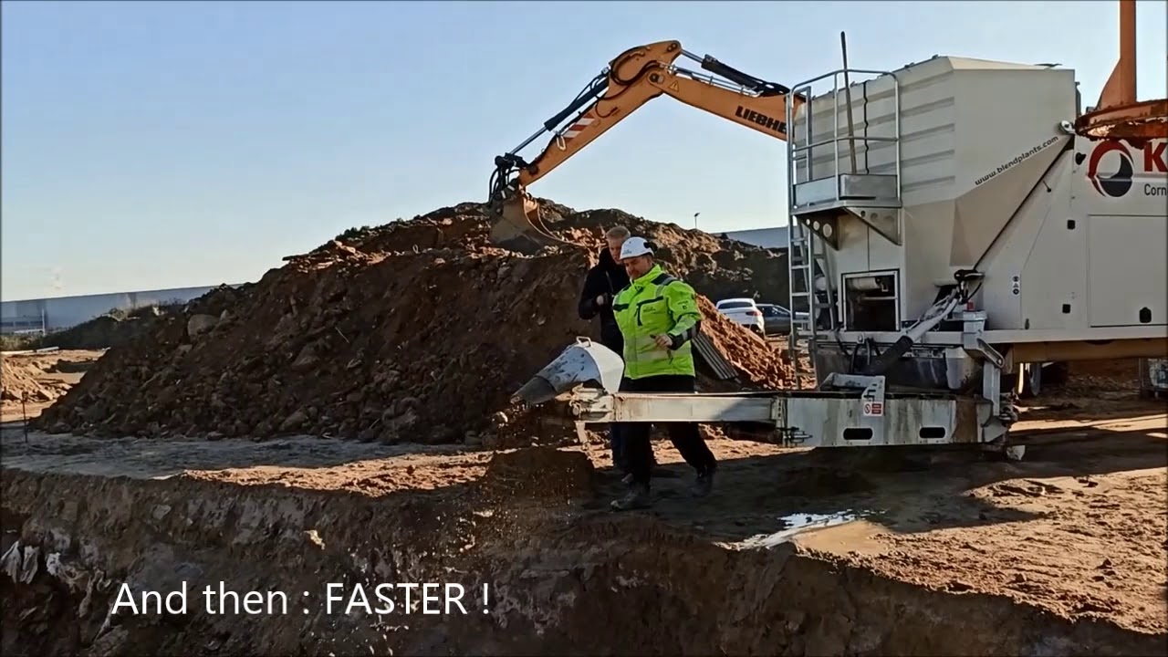 mobile concrete mixing plant BLEND E050S  makes liquid soil