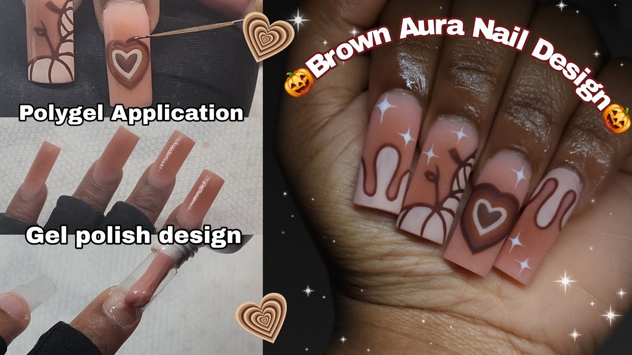 Brown Aura Nail Art 🎃🦃| Polygel Application | Nail Tutorial