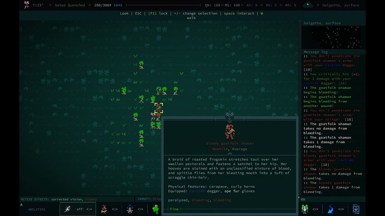 Caves of Qud - Mutant 3 - Heightened Hearing/Slime Glands/Thick Fur/Triple Jointed/Wings/Confusion-9