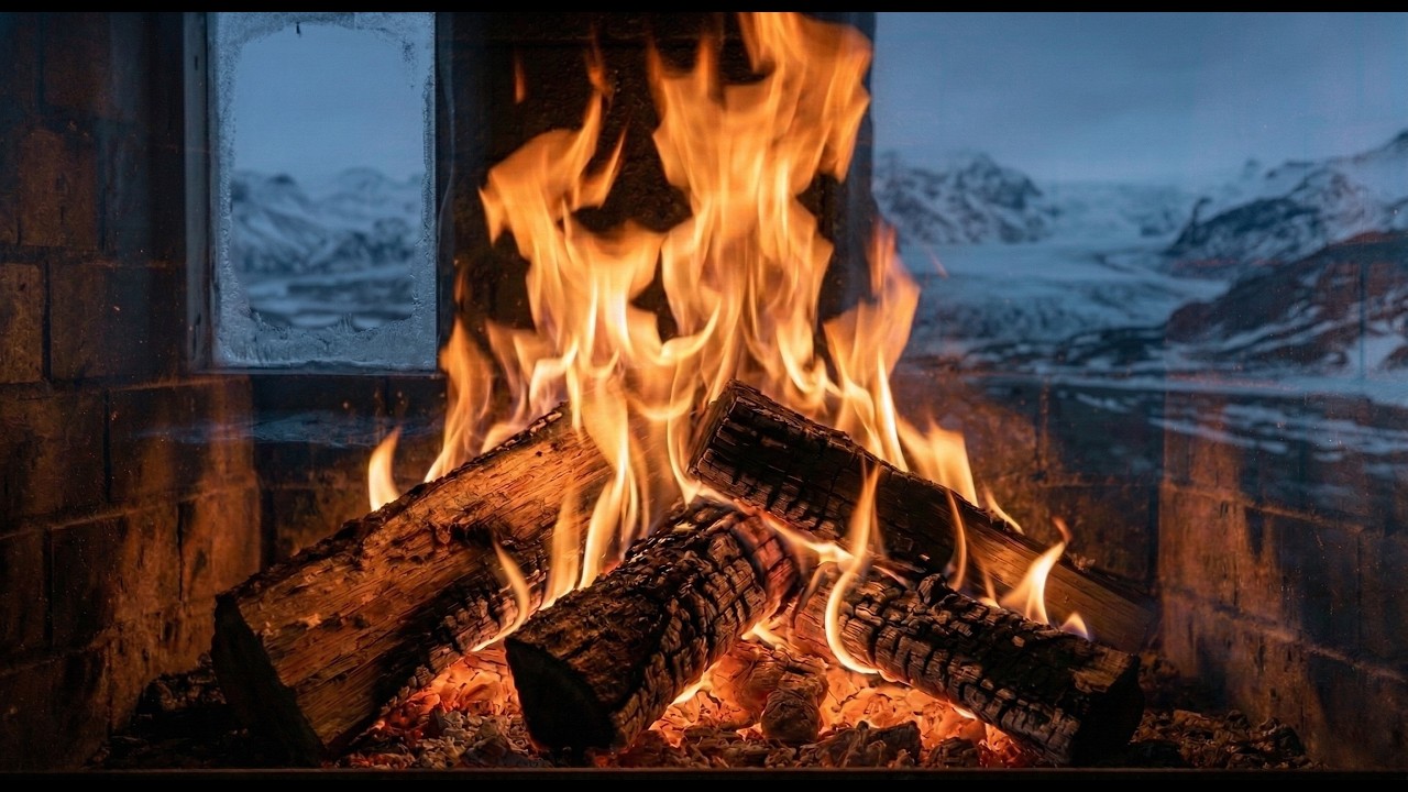 4K Iceland Mountain Hut Fireplace 🔥 Cozy Fire in a Remote Arctic Cabin (Relaxing Fire Ambience)