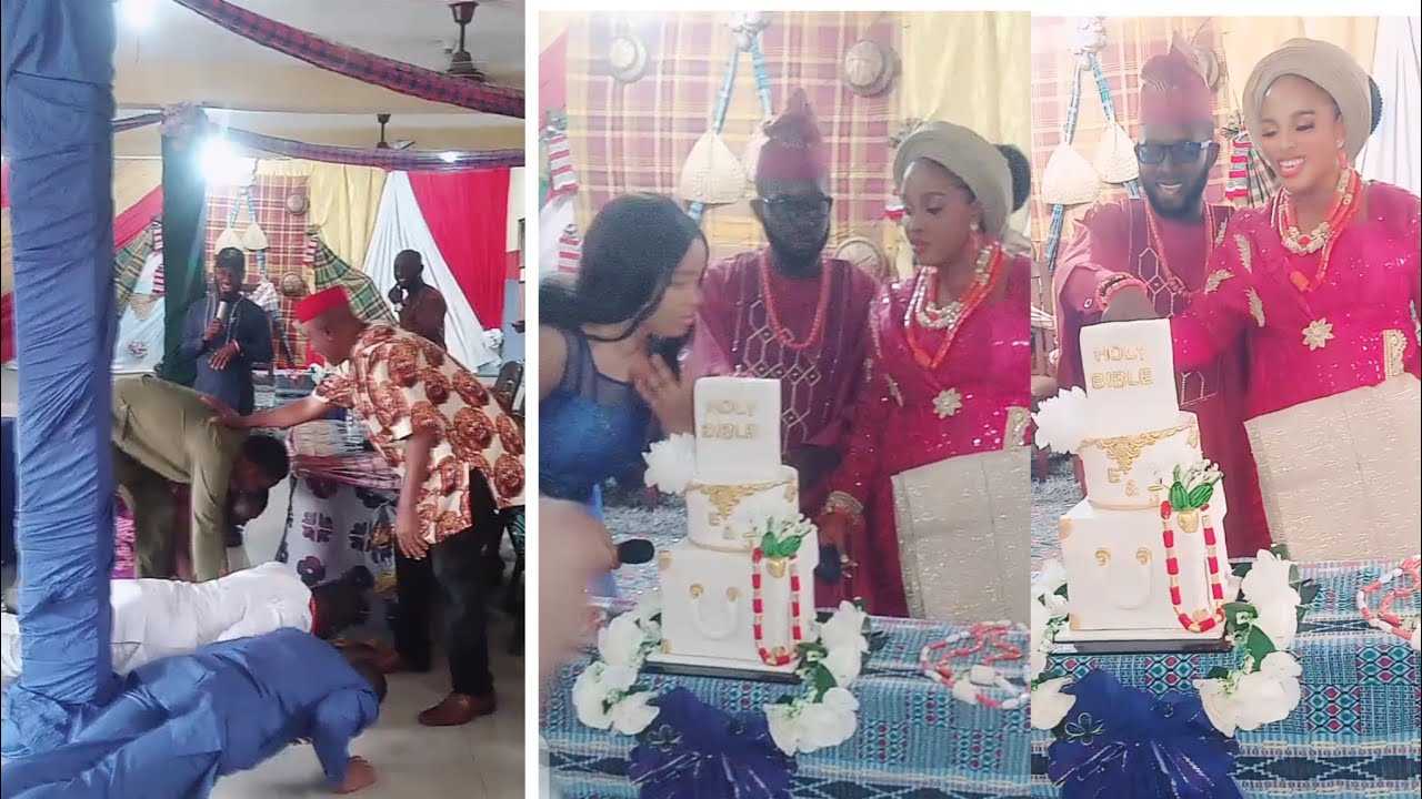 Traditional marriage cake presentation and  viewers observation