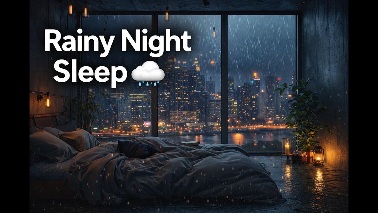 Heavy Rain at Night 🌧️ Cozy Room with City Lights | Sleep Instantly
