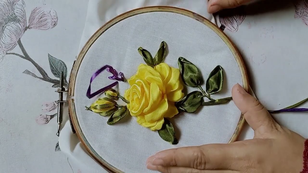 Yellow Rose Ribbon Embroidery Design & Tutorial