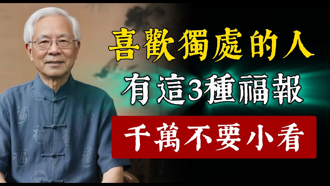 千萬不要小看一個喜歡獨處的人！獨來獨往的人，往往有這3種福報。