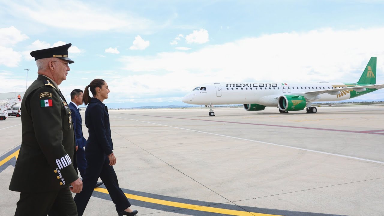 Arribo del primer avión Embraer E195-E2 de Mexicana. Zumpango, Estado de México
