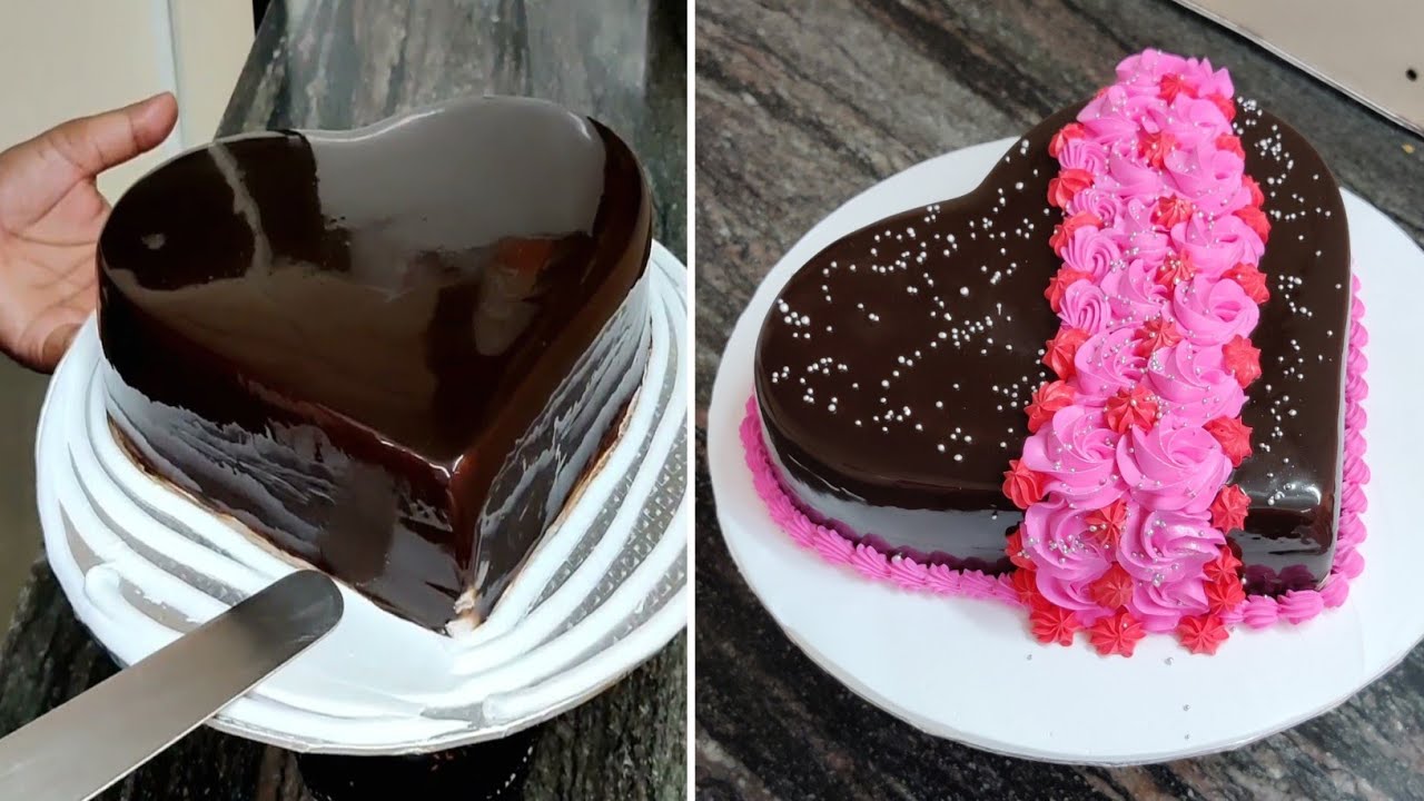 Chocolate Heart Shape Cake Design Pinke Nozzle Design Cake