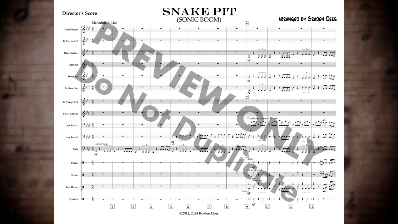 Snake Pit (Sonic Boom) arranged for Marching Band by Braden Dees