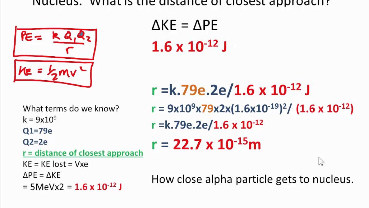 Alpha Scattering Expt.  Distance of closest approach, Fermi radius