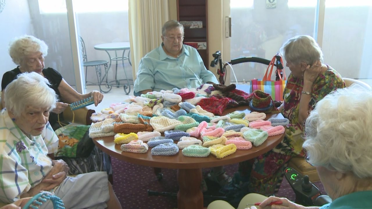 Elderly ladies knit for a good cause