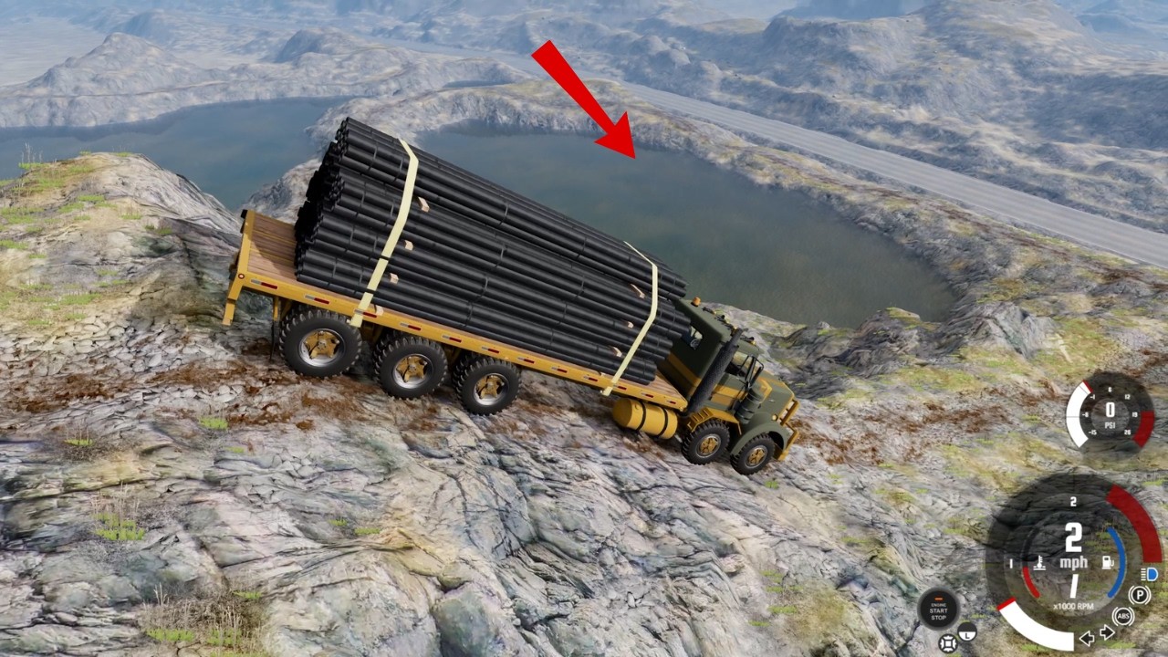 Heavy Truck Carrying Pipes Goes Down a CRAZY Mountain! 😱 | BeamNG.drive