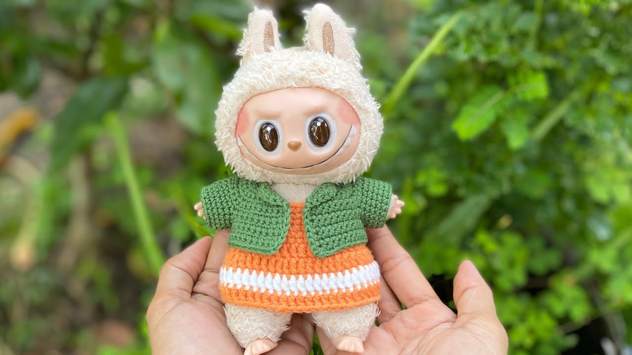 How to crochet mini coat for LaBuBu 17cm/Crochet clothes for LaBuBu/DIY/Cute/Crochet tutorial