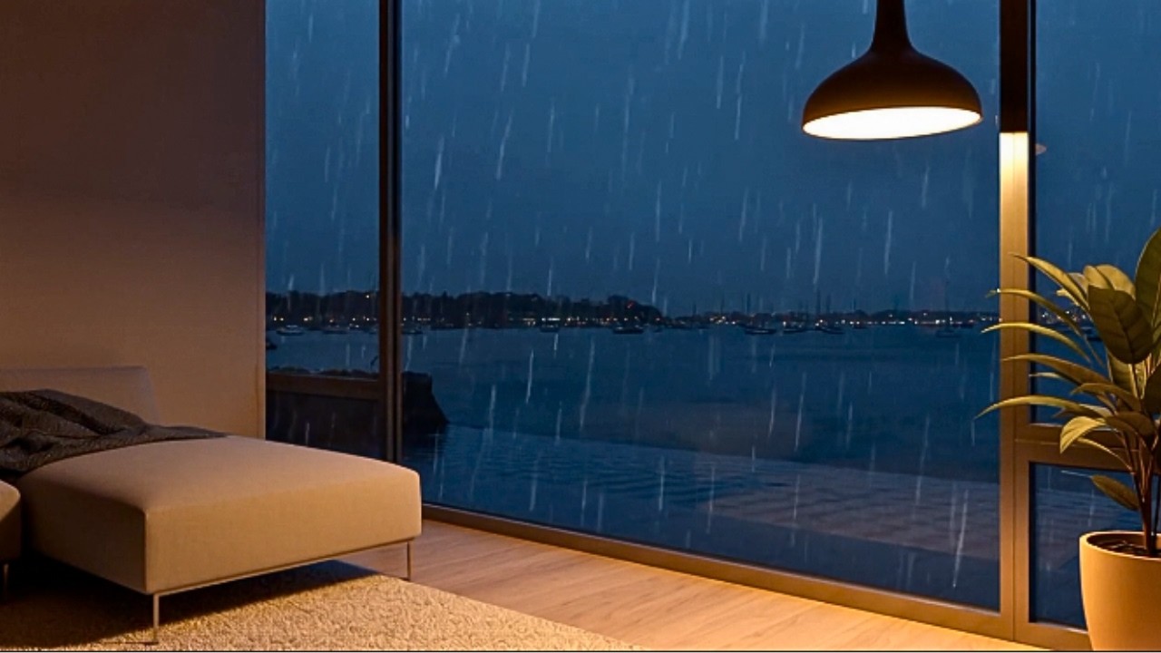 Rain Sounds in a Luxury Waterfront Apartment at Night | Sleep Ambience