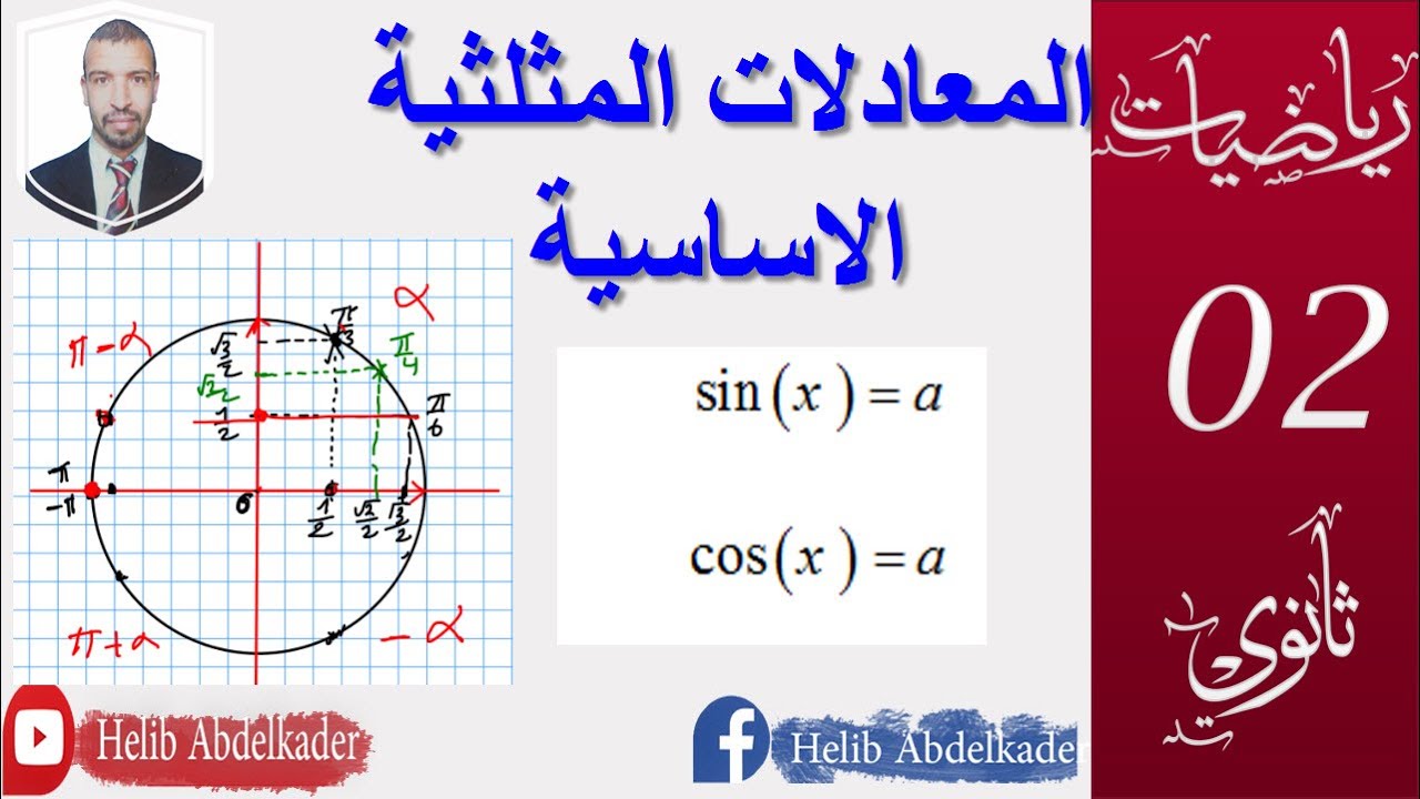 المعادلات المثلثية الاساسية || امثلة تطبيقية ||  سنة 2 ثانوي  الشعب : علوم تقني . رياضيات
