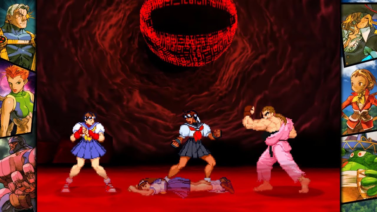 Marvel vs Capcom 2: Dark Sakura, Sakura, and Dan arcade playthrough