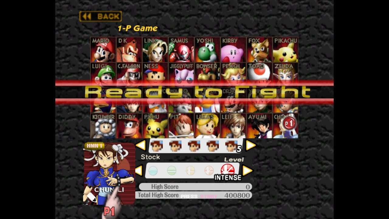 super smash bros 1 classic mode 1p gameplay with Chun Li