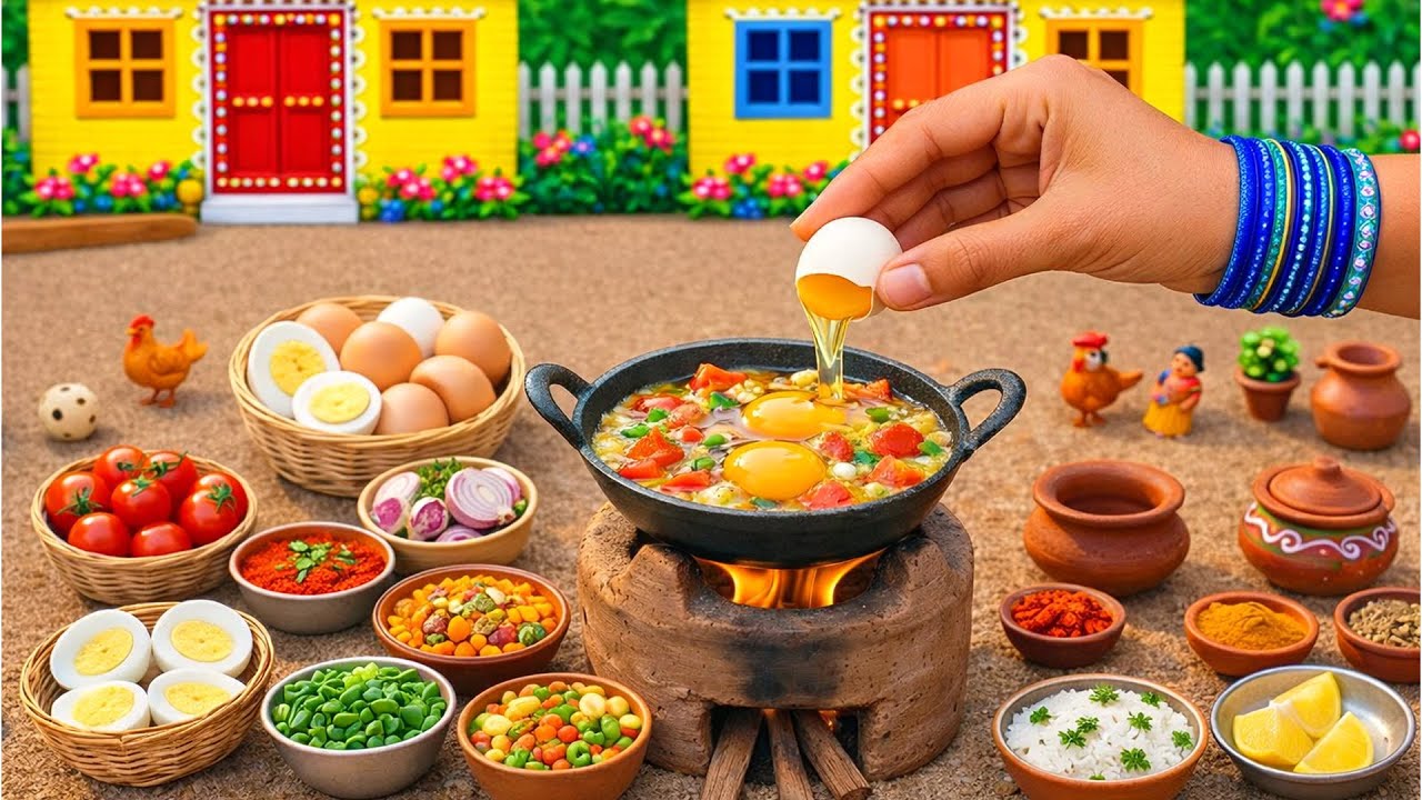 Miniature Village  Mini Egg Fry Cooking ASMR  🥚 Tiny Kitchen Real Food / Desi Mini Cooking Video