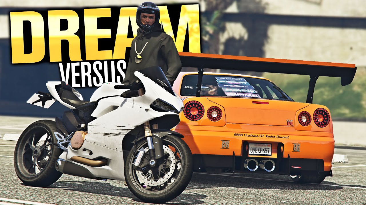 GTA 5 FiveM - My DREAM Nissan Skyline R34 GTR vs Ducati 1299 Panigale!