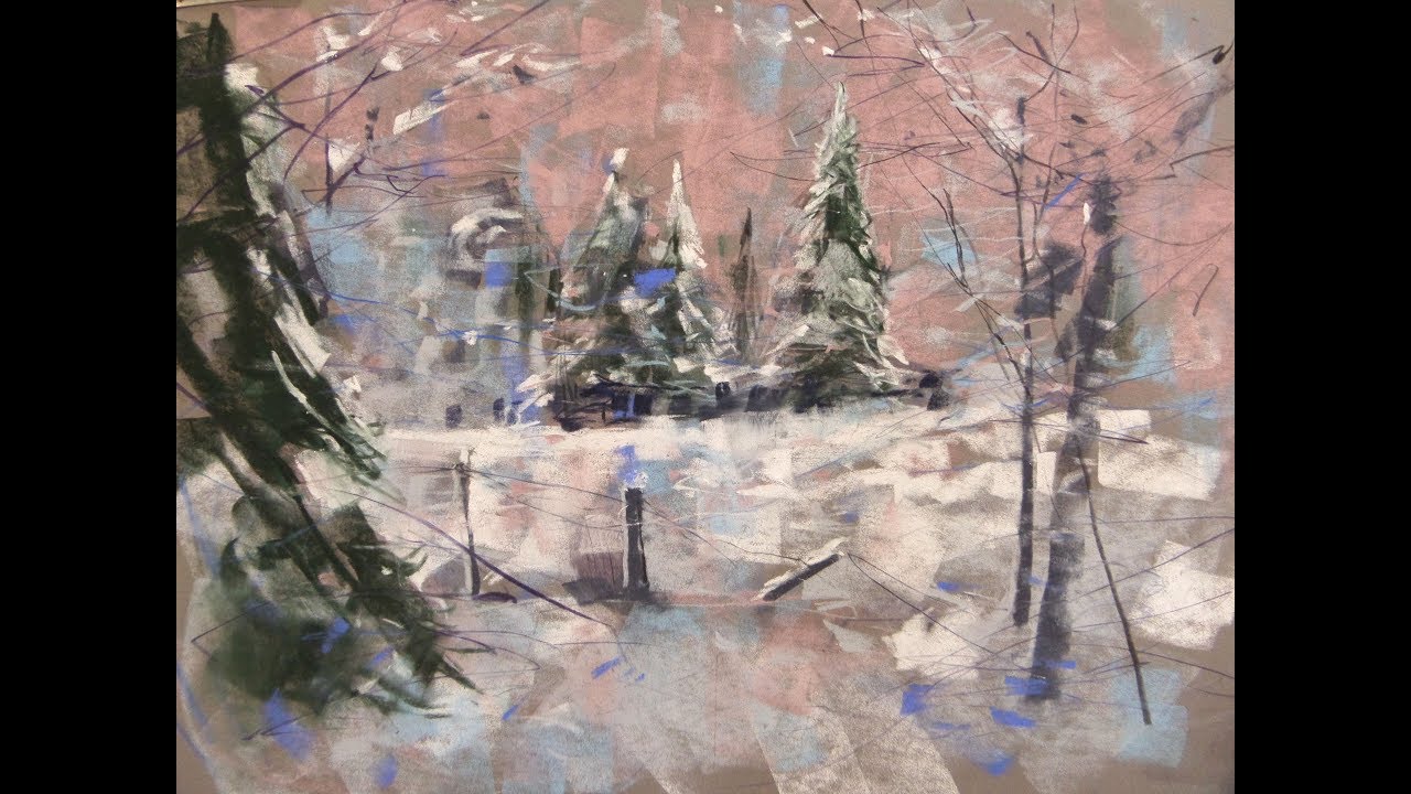 IMPROVISATION AU PASTEL: PAYSAGE DE NEIGE IMAGINAIRE