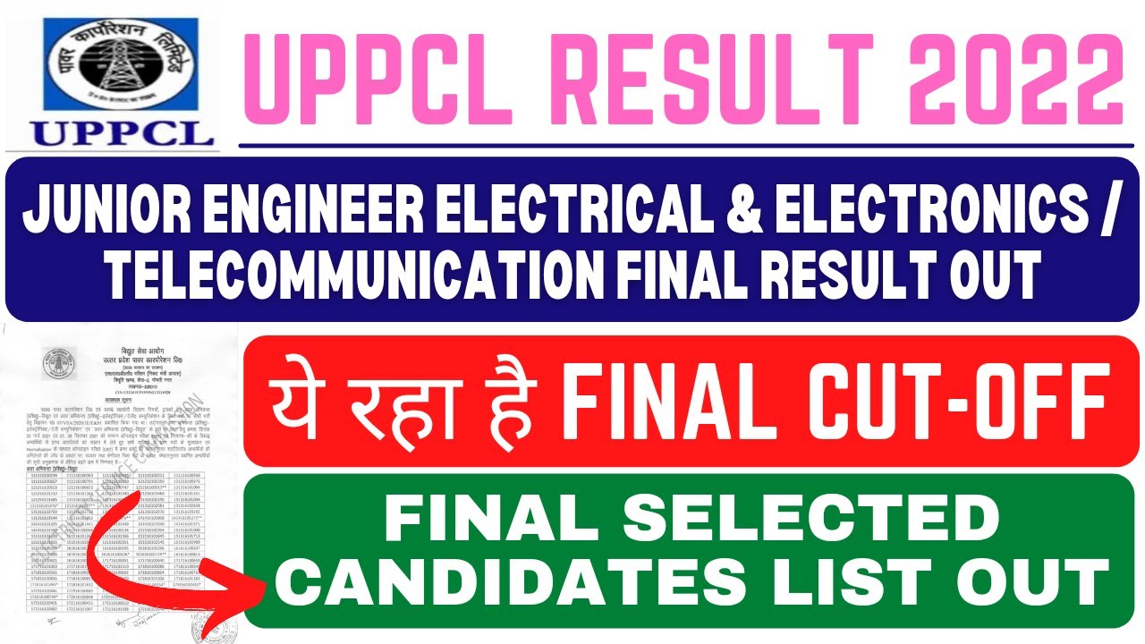 UPPCL JUNIOR ENGINEER ELECTRICAL & ELECTRONICS / TELECOMMUNICATION FINAL RESULT OUT / CUT-OFF OUT