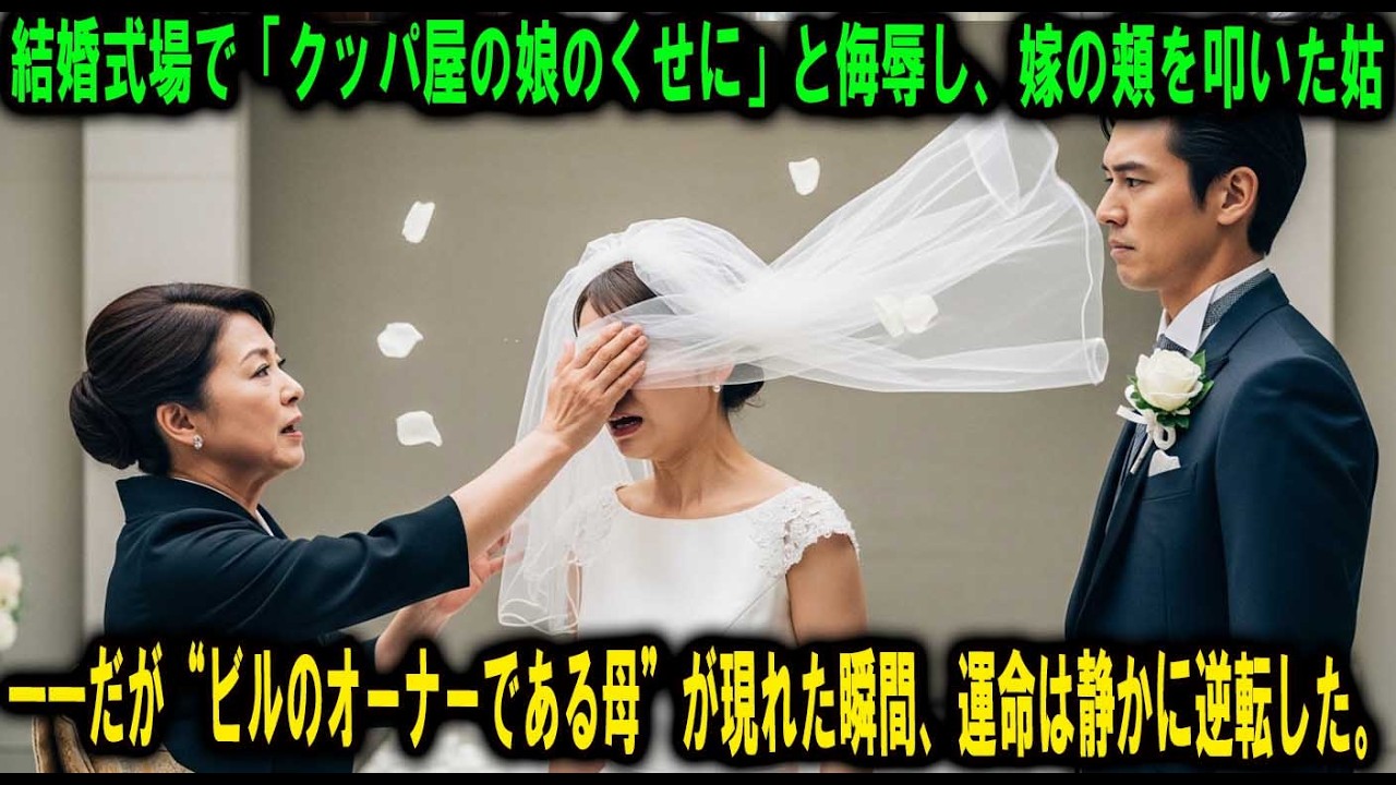 結婚式場で「クッパ屋の娘のくせに」と侮辱し、嫁の頬を叩いた姑。だが“ビルのオーナーである母”が現れた瞬間、姑はその場に崩れ落ち、土下座して許しを請うことに……。