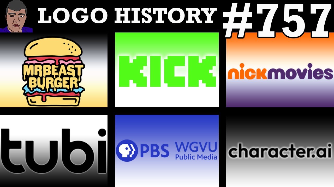 ИСТОРИЯ ЛОГОТИПА №757 &mdash; Kick, Tubi, WGVU-TV, Character.ai, NickMovies и MrBeast Burger