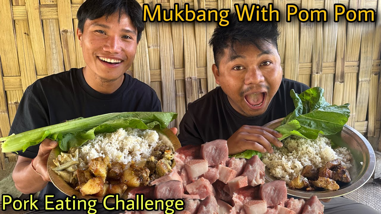 Food Eating Challenge With Friend || Pork,Chicken,Raw Mustard Leaves