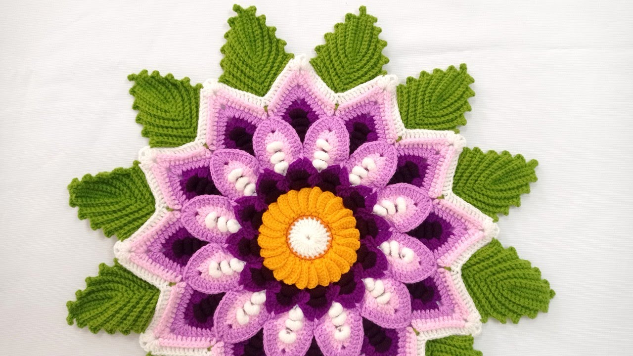 Como tejer las Hojas a crochet para la Flor N° 46 paso a paso para caminos de mesa y tapetes