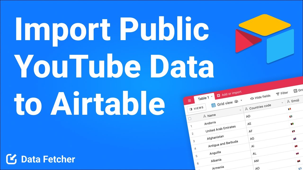 Как импортировать общедоступные данные YouTube API в Airtable
