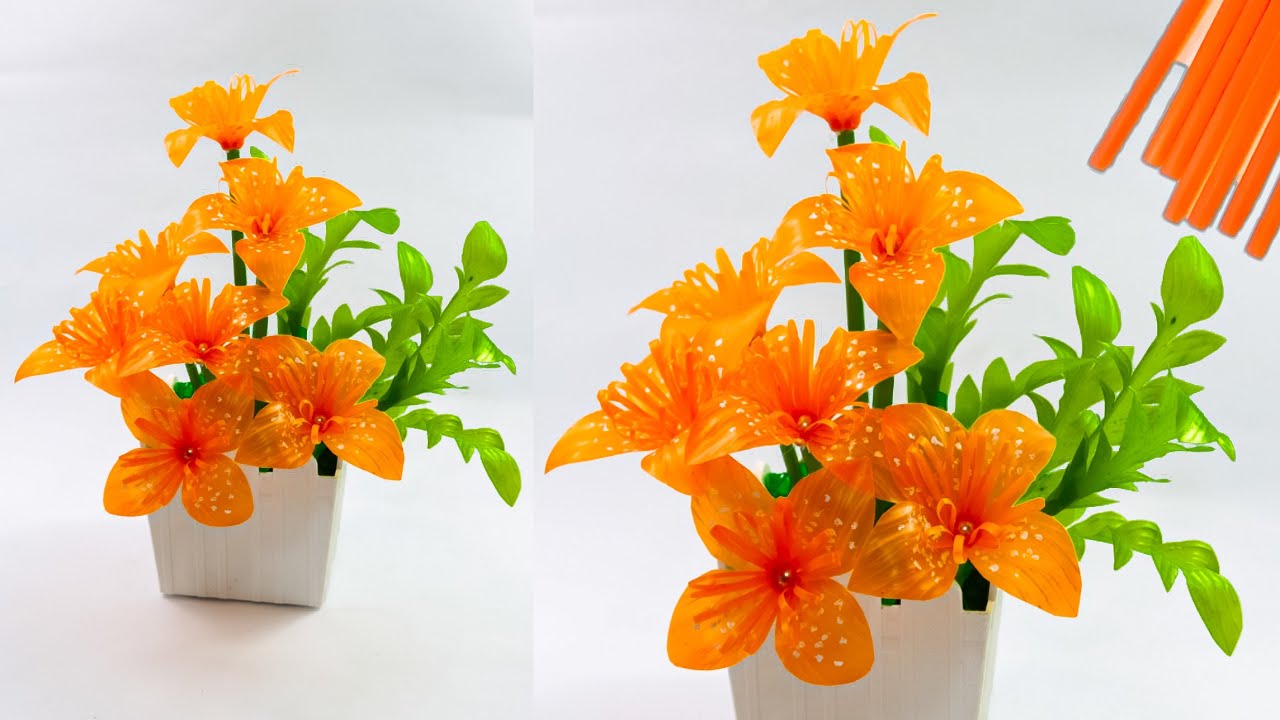 cara membuat bunga meja dari sedotan | DIY creative ideas of foowers with a straw