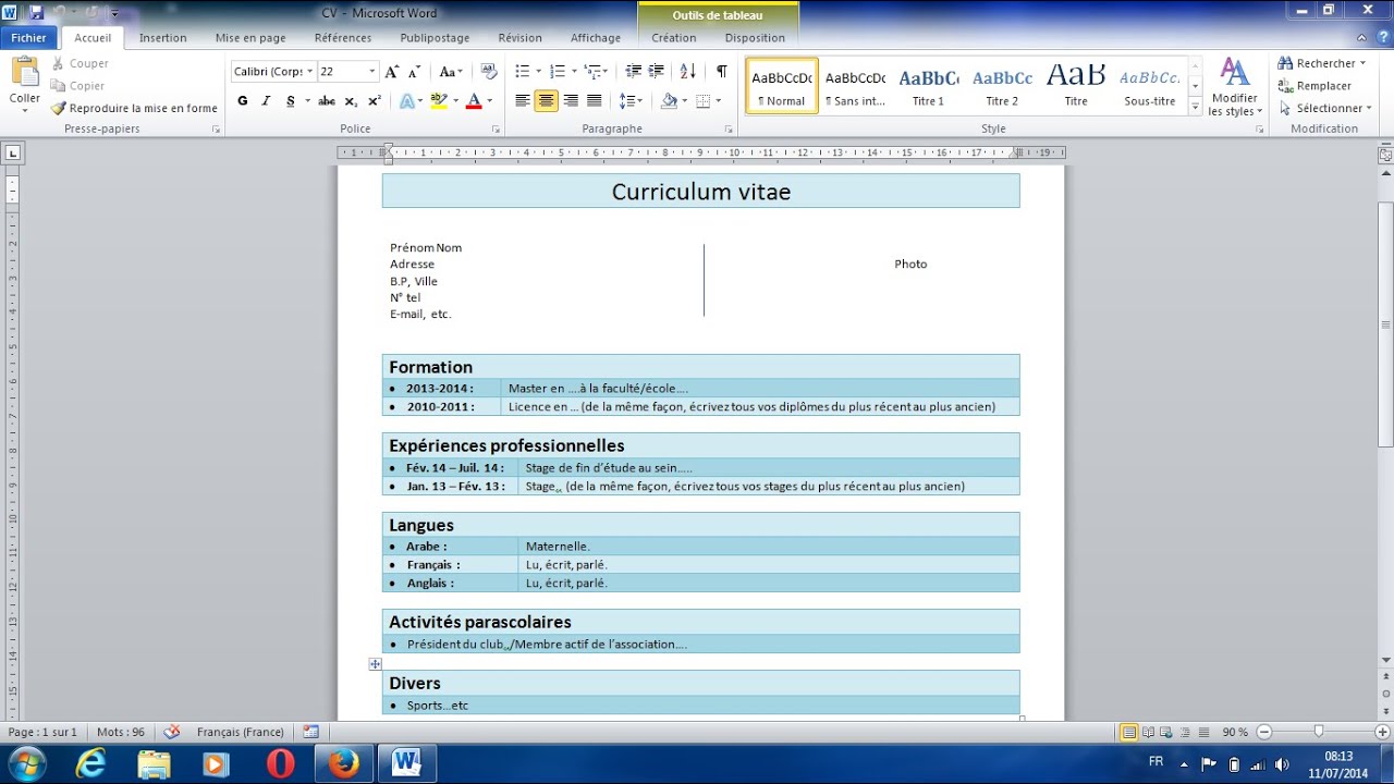 COMMENT CREER UN CV SIMPLE SUR WORD (exemple bon cv)