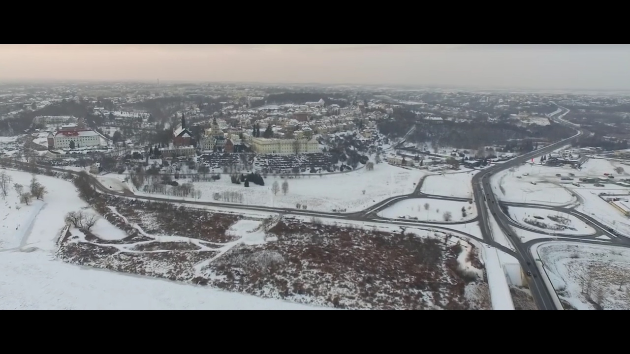 Sandomierz zimą z lotu ptaka